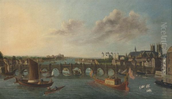 The Royal Barge Passing Beneath Westminster Bridge Oil Painting by William James