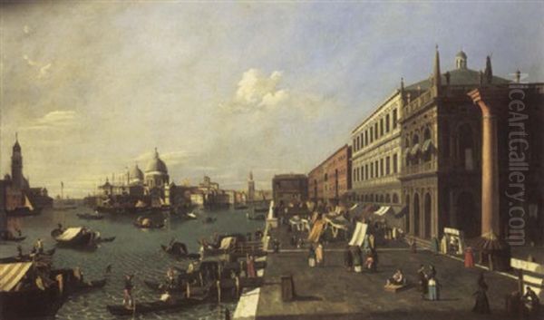 The Riva Degli Schiavoni Looking Towards The Entry To The Grand Canal, The Dogana And Santa Maria Della Salute Beyond Oil Painting by William James