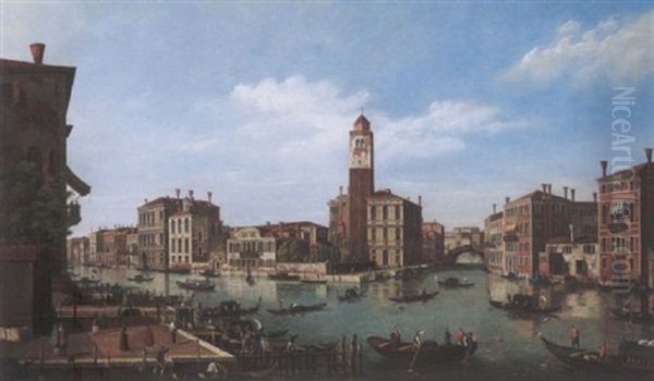 A View Of The Grand Canal, Venice With The Church Of Saint Geremia And The Entrance To The Canneregio Oil Painting by William James