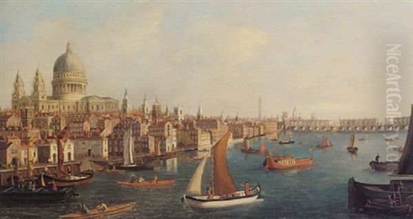 View Of St Paul's Cathedral From The Thames Oil Painting by William James