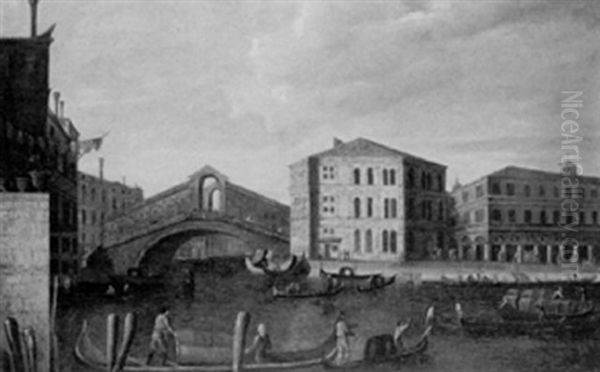 The Rialto Bridge, Venice, And The Fishmarket Oil Painting by William James