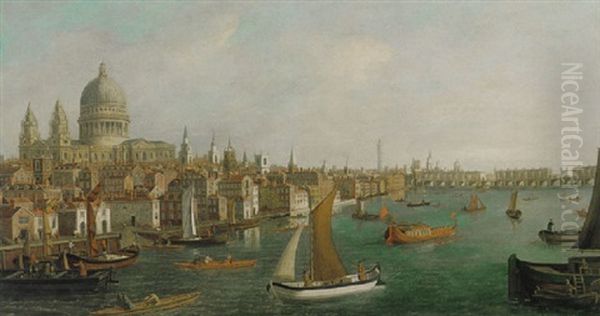 View Of St. Paul's Cathedral From The Thames Oil Painting by William James