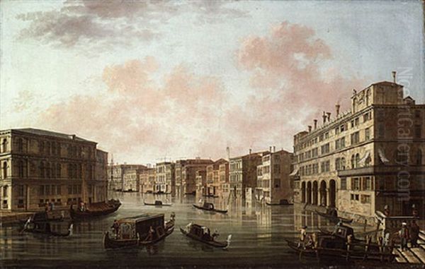 The Grand Canal, Venice, Looking North From The Rialto Bridge With The Fondaco Dei Tedeschi And The Palazzo Camerlenghi Oil Painting by William James