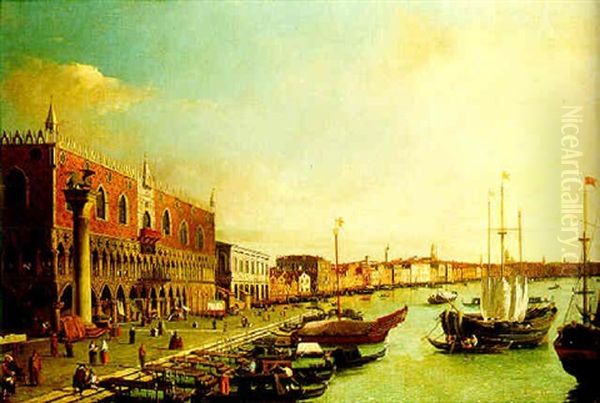 Venice: A View Of The Doge's Palace And The Riva Degli Schiavoni Oil Painting by William James