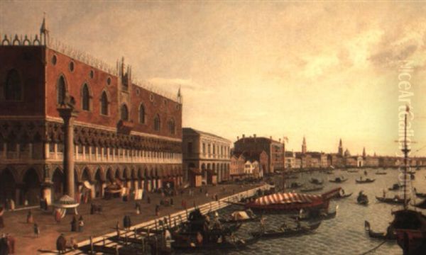 Venice: The Doge's Palace And The Riva Degli Schiavone From The Bacino Oil Painting by William James