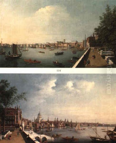 View Of The Thames Looking Towards St. Paul's Cathedral From The Gardens Oil Painting by William James