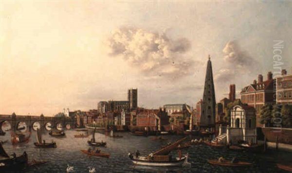 View On The River Thames At York Steps With Boats In The Foreground Oil Painting by William James