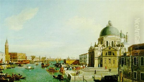 The Grand Canal Venice, With The Doge Of Venice Visiting    Santa Maria Della Salute Oil Painting by William James