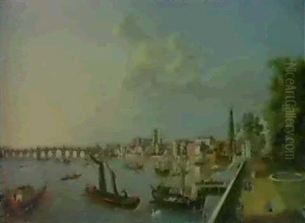 A View Of Westminster From Adelphi Terrace, With The Royal  Barge And Other Shipping Oil Painting by William James