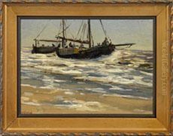 Fischerboote Vor Der Kuste Oil Painting by Wilhelm Bartsch