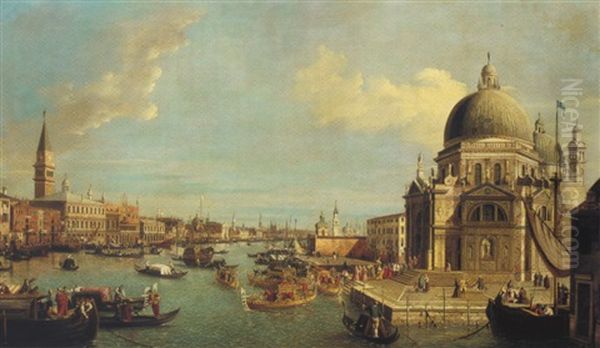 The Entrance To The Grand Canal, Venice, Showing The Visit Of The Doge To Santa Maria Della Salute Oil Painting by William James