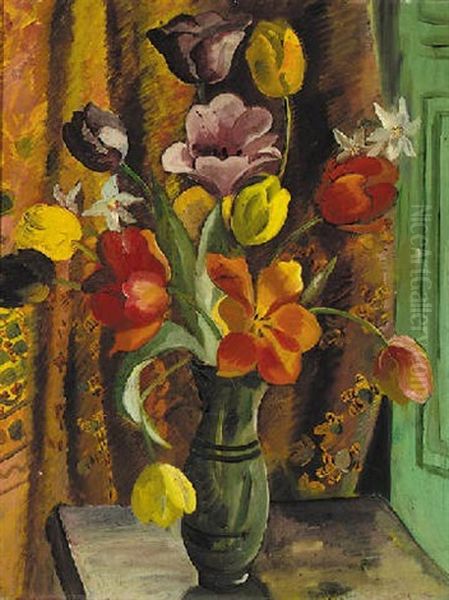 Tulips In A Vase Oil Painting by Joan Jameson