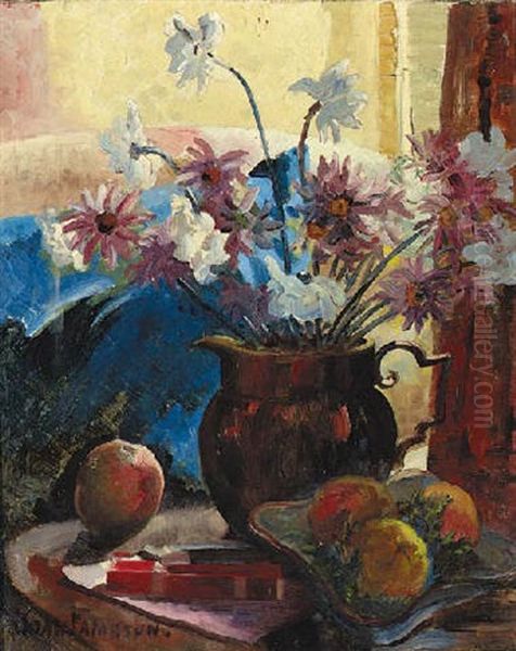 Still Life With Fruit And Flowers In A Jug Oil Painting by Joan Jameson