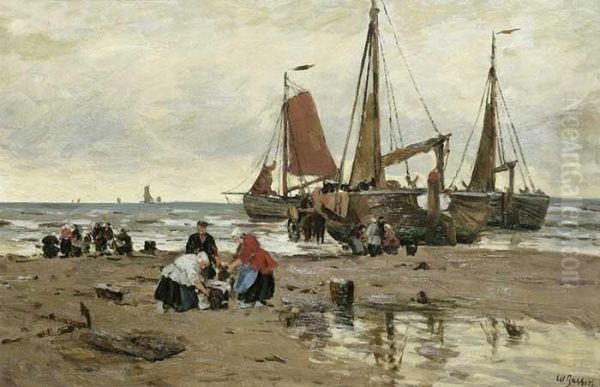 Segelboote Und Fischer Im Watt Oil Painting by Wilhelm Bartsch