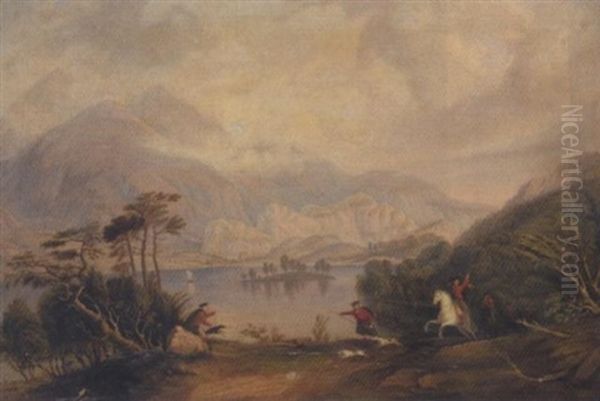 Hunting By A Loch Oil Painting by T. A. Jameson