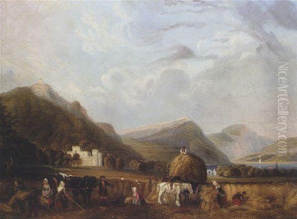 Gathering In The Corn At Inverary Castle Oil Painting by T. A. Jameson