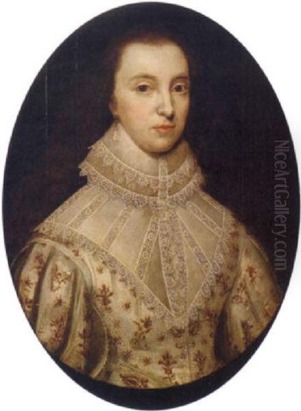 Portrait Of A Lady In An Embroidered Dress With A Lace Ruff And Collar Oil Painting by George Jamesone