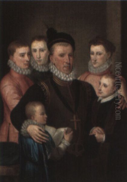 Portrait Of George, 6th Lord Seton With His Children Oil Painting by George Jamesone