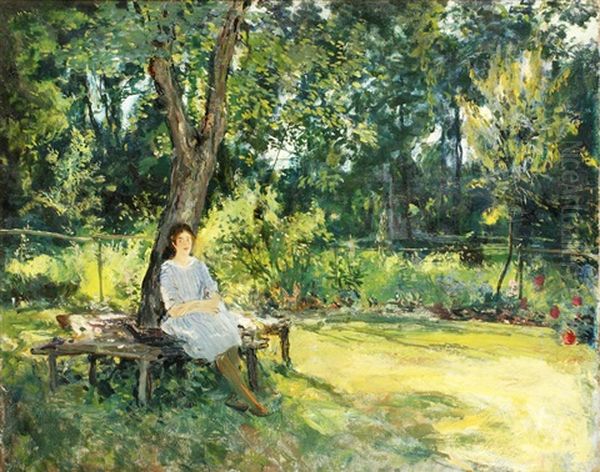 Portrait Of The Artist's Daughter, Biddie Macdonald, Under A Tree Oil Painting by Alexander Jamieson