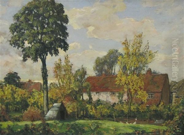 Old Cottages Weston Turville, Buckinghamshire Oil Painting by Alexander Jamieson