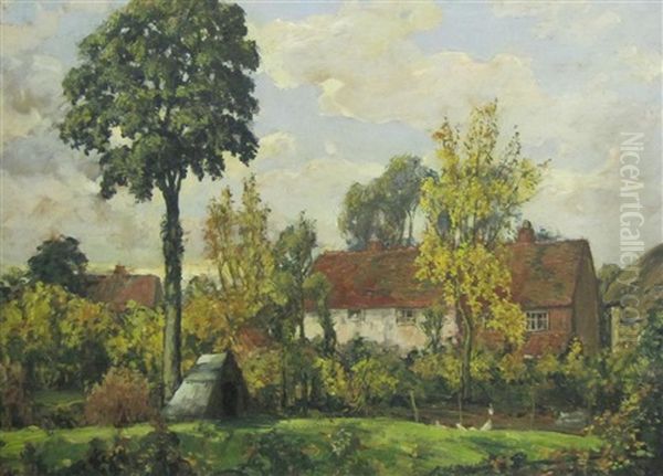 Old Cottages-weston Turville, Buckinghamshire Oil Painting by Alexander Jamieson