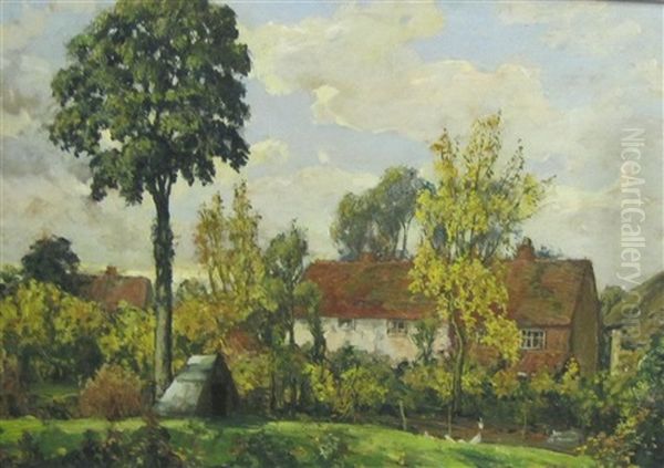 Old Cottages-weston Turville, Buckinghamshire Oil Painting by Alexander Jamieson