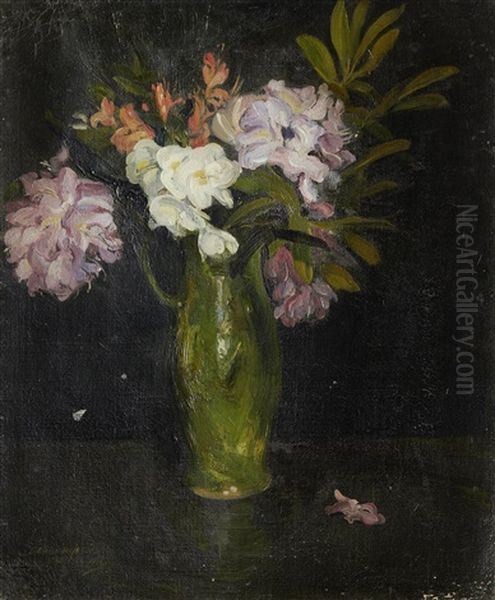 Still Life With Rhododendron In A Green Jug Oil Painting by Alexander Jamieson