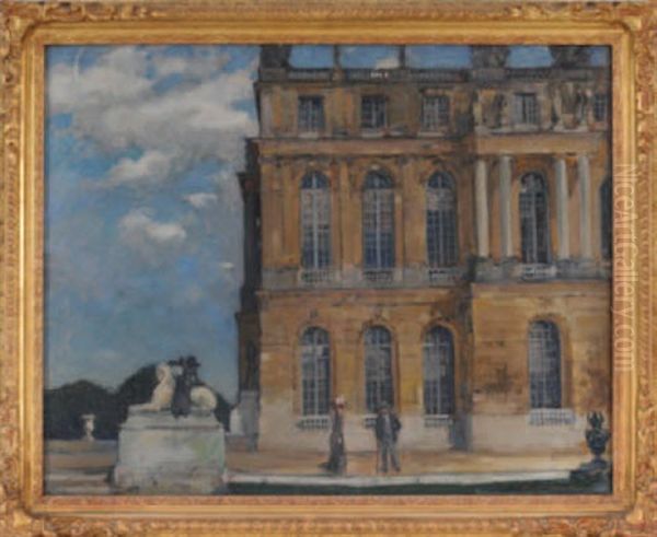 Figures Standing On A Terrace Before A Palace Thought To Be Versailles, Paris Oil Painting by Alexander Jamieson