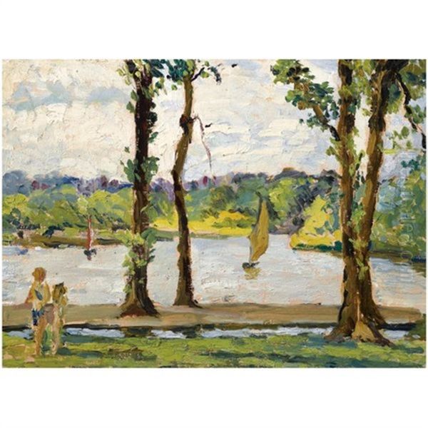 Sailing Boats On A Lake (+ 3 Others, Various Sizes; 4 Works) Oil Painting by Alexander Jamieson