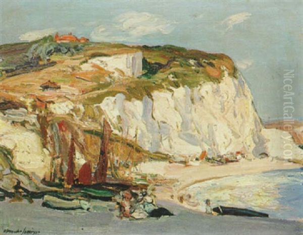 Figures On A Beach, Beer, Devon Oil Painting by Alexander Jamieson