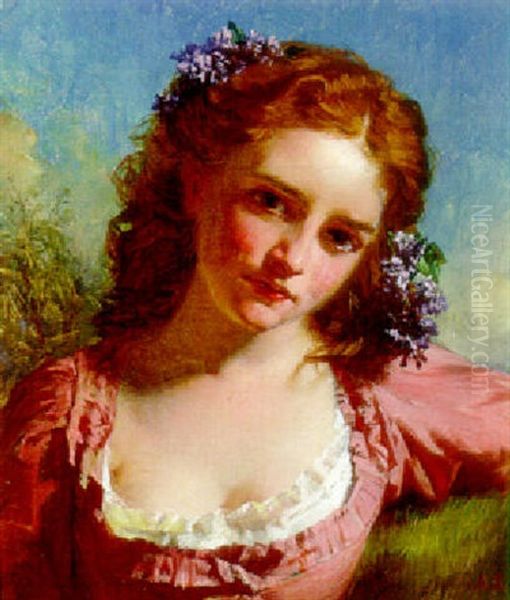 A Young Beauty With Lilac In Her Hair Oil Painting by Alexander Jamieson