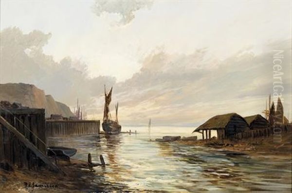 Abendliche Hafenpartie Mit Segelschiff Oil Painting by Francis E. Jamieson