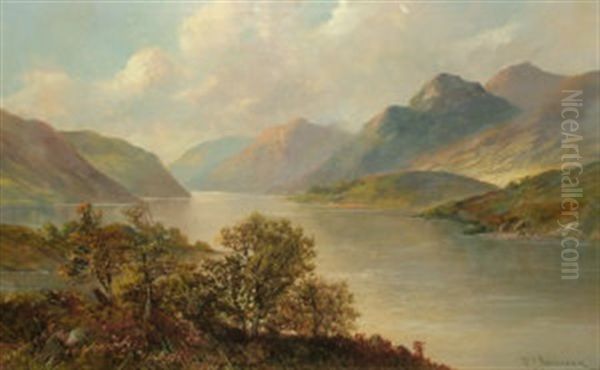 W Stronachlachar, Loch Katrine, Perth (+ Loch Lomond Nr Ardlui; Pair) Oil Painting by Frank E. Jamieson