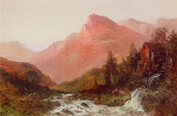 A Mountain Landscape With A Water Mill In The Foreground by Frank E. Jamieson