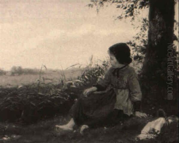 A Little Girl Seated Under A Tree Oil Painting by Diederik Franciscus Jamin