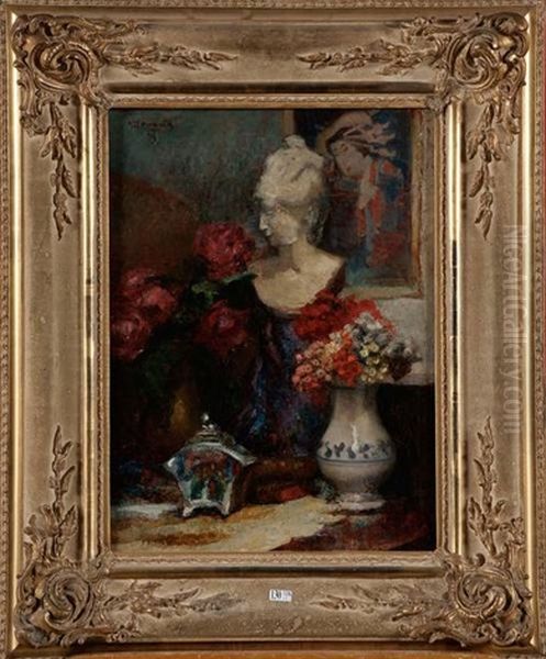 Nature Morte Aux Fleurs Et Au Buste Oil Painting by Georges Jamotte