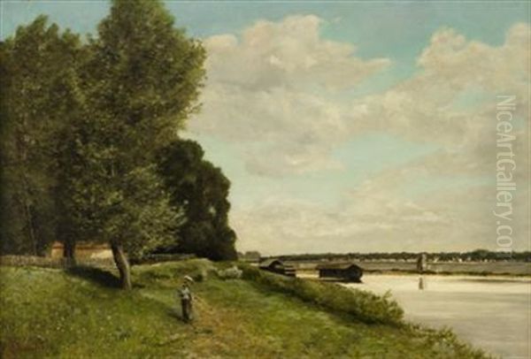 Promenade Au Bord D'une Riviere Oil Painting by Georges Jan