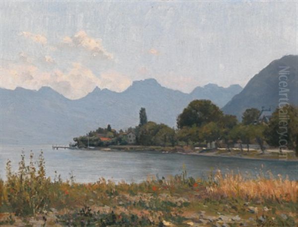 Blick Auf Den Attersee Oil Painting by Hermine Von Janda