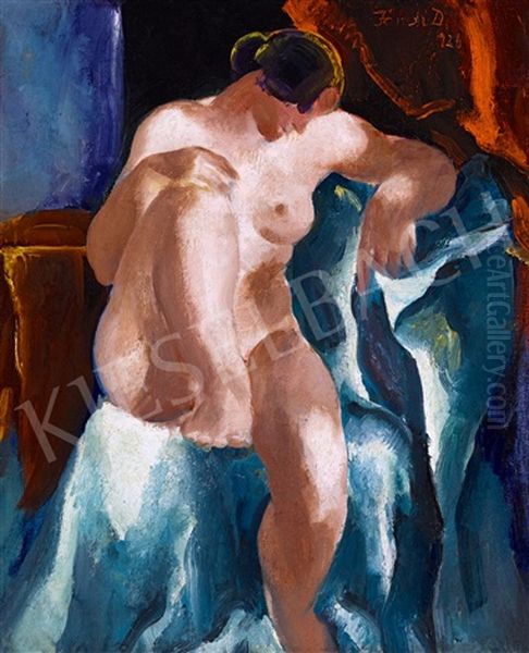 Nude With Red Drapery Oil Painting by David Jandi