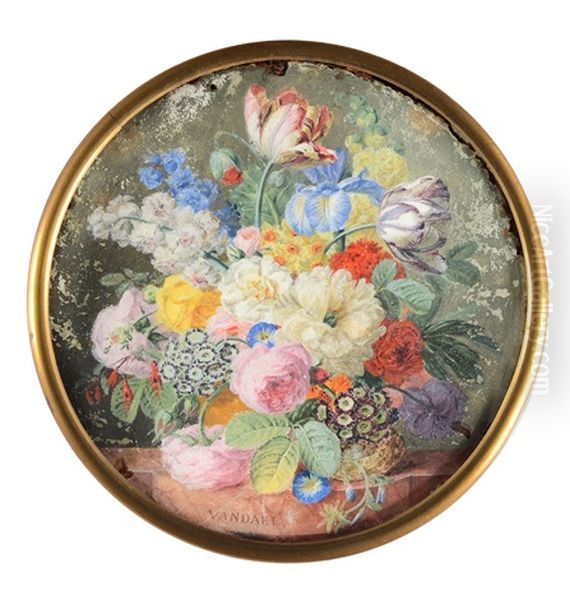 Bouquet De Fleurs Printanieres (roses, Tulipes, Iris, Primeveres, Narcisses, Delphinium Etc.) Oil Painting by Jean Francois Janinet