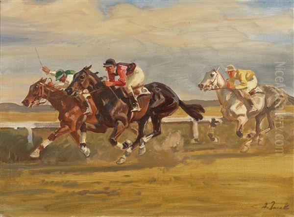 Horse Race Oil Painting by Angelo Jank