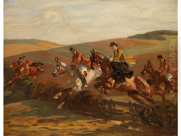 Reitgesellschaft Beim Springreiten Oil Painting by Angelo Jank