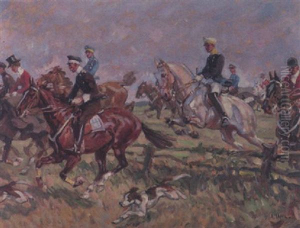 Kavallerieschule Bei Einer Parforce Jagd Oil Painting by Angelo Jank