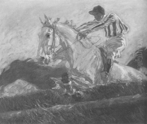 Jockey Auf Einem Schimmel Beim Pferderennen Oil Painting by Angelo Jank