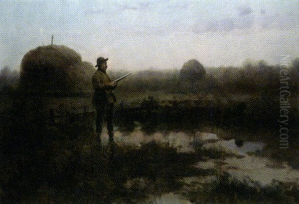 Chasseurs Pres D'un Etang Oil Painting by Czeslaw Boris Jankowski