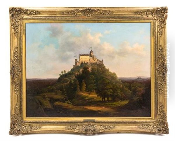 Castle On A Hill Oil Painting by Johann Wilhelm Jankowski