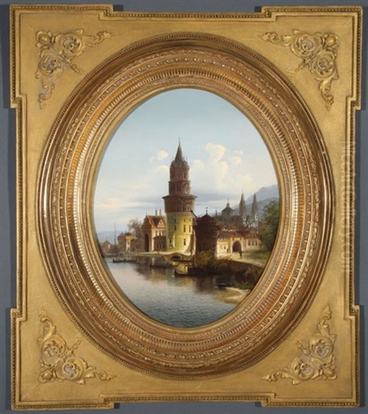 A View Of Andernach, Germany And Probably Budapest -  A Pair Of Paintings Oil Painting by Johann Wilhelm Jankowski