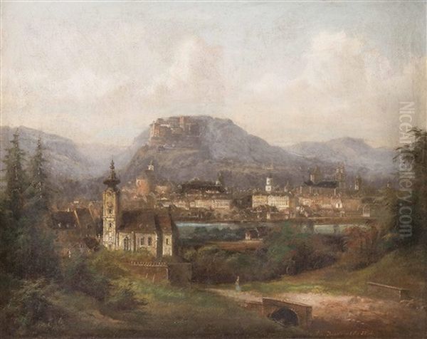 Salzburg-ansicht Mit Sebastianskirche Oil Painting by Johann Wilhelm Jankowski