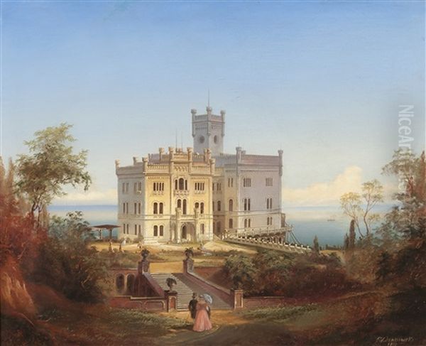 Zamek Miramare Oil Painting by Johann Wilhelm Jankowski