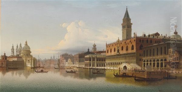 View Of The Canal Grande With The Palazzo Ducale Oil Painting by Johann Wilhelm Jankowski